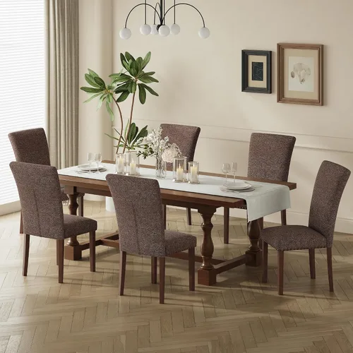 Vista 15 de COLAMY Juego de 6 sillas de comedor tapizadas Parsons, sillas laterales de tela para comedor y cocina con ribete de tachuelas y patas de madera