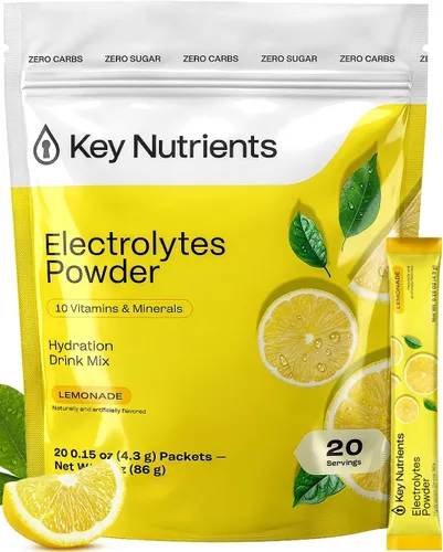 Vista 10 de KEY NUTRIENTS Electrolitos en polvo sin azúcar, limonada de maracuyá con 6 electrolitos y minerales, fibra prebiótica y polvos de hidratación