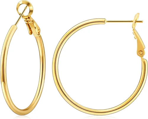 Vista 15 de Gacimy Aretes de aro de oro para mujer, aros finos chapados en oro de 14 Negro