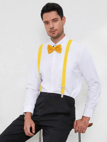 Vista 46 de habibee Color sólido para hombre en forma de Y con clips fuertes tirantes ajustables