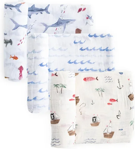 Vista 22 de Little Unicorn Manta de muselina para recién nacidos y bebés, tela suave y transpirable, juego de 3 mantas de bebé para envolver, lactancia, regalos