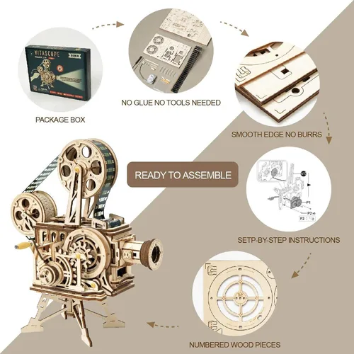 Vista 8 de ROKR Rompecabezas de Madera 3D Vitascope para Adultos - Kits de Construcción de Modelos Construcción Mecánica para Adultos para Construir