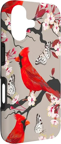 Vista 3 de Women Girls Cardinals Red with Floral Butterfly Case for iPhone 17