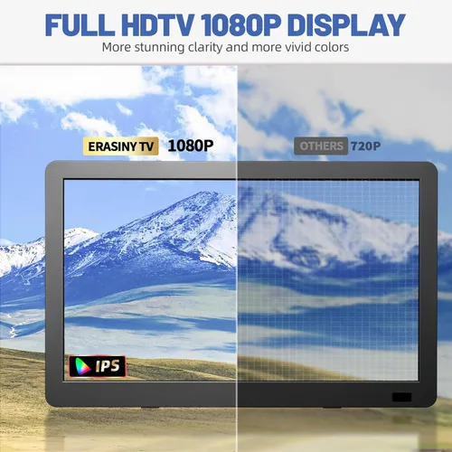Vista 5 de Televisor portátil de 14 pulgadas con antena mejorada sintonizador ATSC, monitor LCD 1080P, HDMI/USB/AV, pequeño televisor portátil para campamento