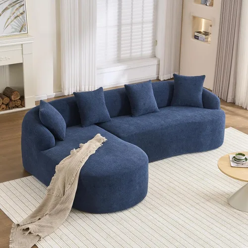 Vista 16 de Sofá modular curvado de 98.8 pulgadas con diván, sofá en forma de L, sofá deshuesado en forma de L para sala de estar, tela de felpilla de grano