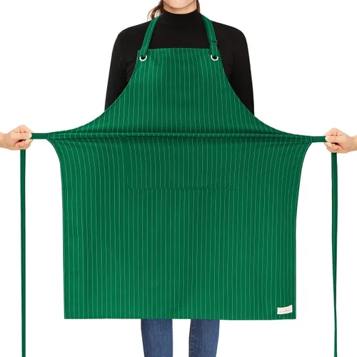 Vista 8 de ROTANET Delantal elástico a rayas para hombres y mujeres, chef, grande y alto, delantales grandes a rayas con bolsillos para cocina, impermeables