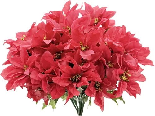 Vista 10 de Ferial 2 flores artificiales de Navidad – Ramo de flor de Pascua de seda de 5 cabezas – Flores falsas para fiesta de Navidad, decoración de boda 2