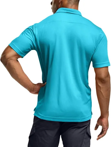 Vista 3 de CQR Camiseta polo táctica para hombre, de manga corta, ligera y con Dry Fit, tela piqué, FPU 50+, para exteriores