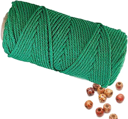 Vista 32 de Cordón de macramé beige de 0.078 pulgadas x 220 yardas, cuerda de algodón torcido de 4 hebras natural para colgar en la pared, manualidades, cordel