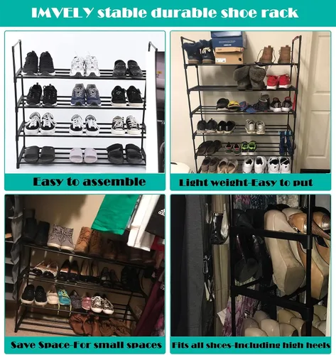 Vista 4 de Organizador de zapatos de 4 niveles, 16-24 pares de zapatero de metal para armario, zapatero, estante de exhibición, armario de almacenamiento