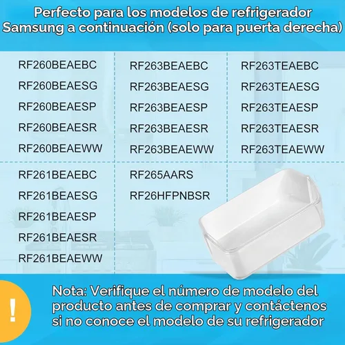Vista 6 de DA97-12650A - Cesta de estante para puerta de refrigerador, lado derecho, compatible con Samsung RF260, RF261, RF263, estantes de refrigerador