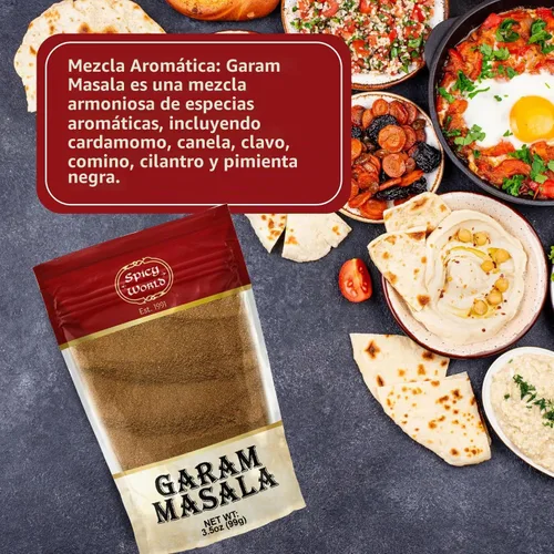Vista 4 de Spicy World Garam Masala Polvo de 3.5 onzas Sin sal, vegano Origen indio Especias en polvo Garam Masala
