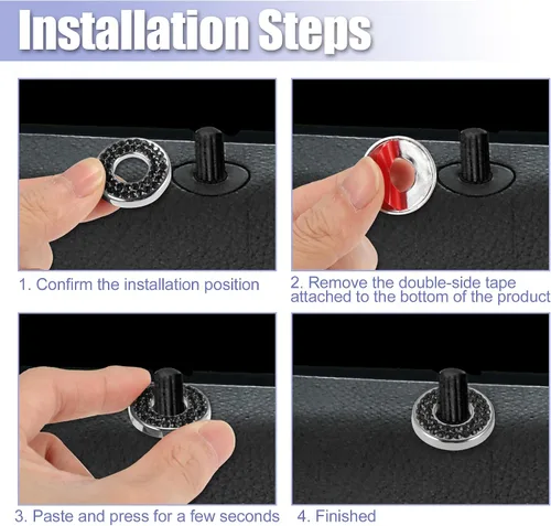 Vista 5 de X AUTOHAUX 4 calcomanías negras brillantes para cerradura de puerta de automóvil, cubiertas de perno de barra, accesorios de decoración