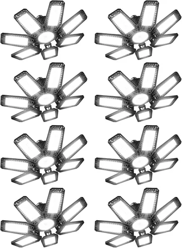 Vista 10 de Luz LED de garaje de 200W 20000LM 6500K, luces de techo de garaje con 7+1 paneles ajustables, luces de tienda con rosca E26 E27 para taller, sala