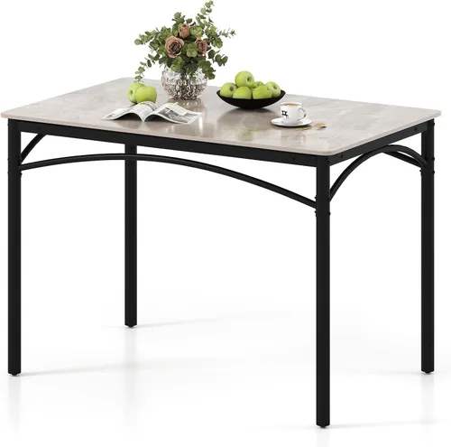 Vista 9 de GOFLAME Mesa de comedor de piedra sinterizada de 43 pulgadas para 4, mesa de cocina rectangular con mesa de mármol sintético y marco de metal, mesa