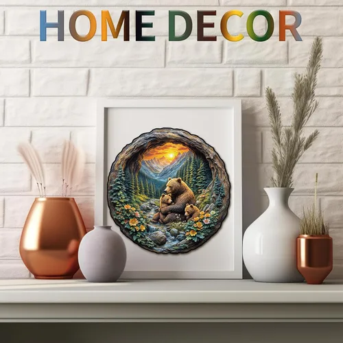 Vista 6 de Rompecabezas de madera para adultos, efecto visual 3D, oso marrón, abrazo, rompecabezas de madera para niños, rompecabezas de madera de forma única