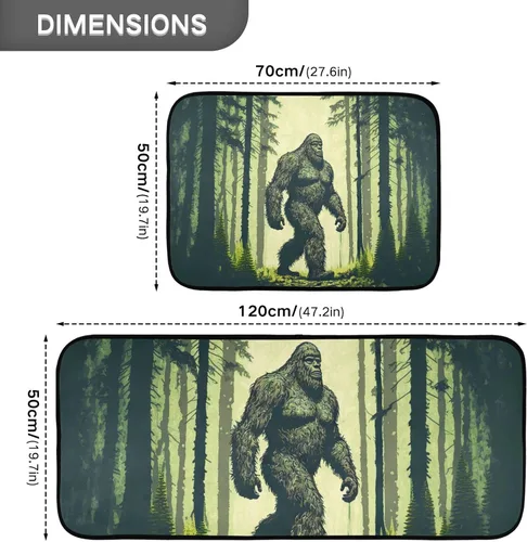 Vista 3 de Juego de 2 tapetes de cocina (bosque Sasquatch), antifatiga, acolchados, absorbentes de agua, antideslizantes, tapetes decorativos para cocina