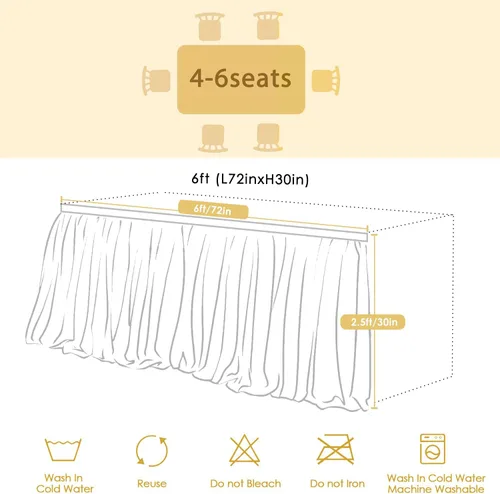 Vista 3 de Faldas de mesa de tul champán de 6 pies para cubiertas de mesas rectangulares, falda de mesa de tela tutú con volantes, 72X30.3'' mantel de tul
