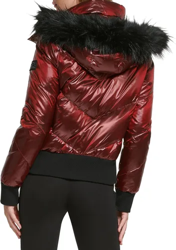 Vista 4 de Karl Lagerfeld Paris Chaqueta de punto con ribete de piel sintética para mujer