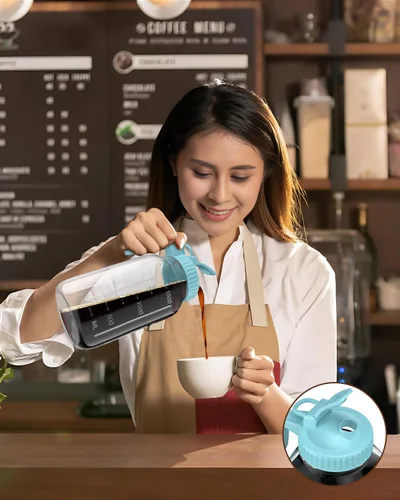 Vista 8 de Paquete de 2 tarros de café frío de 64 onzas, máquina de café frío de vidrio grueso con asa, filtro de acero inoxidable y tapa a prueba de fugas