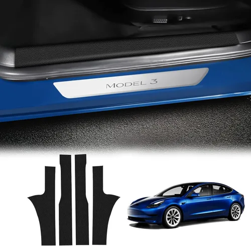 Vista 8 de KUNGKIC Protectores de borde de puerta de automóvil de poliuretano para Tesla Modelo 3, calcomanías protectoras de umbral de película anticolisión