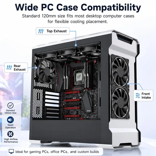 Vista 7 de uphere 12BK3-3 - Paquete de 3 ventiladores de carcasa de computadora de larga duración de 4.724 in para refrigeración de cajas de computadora