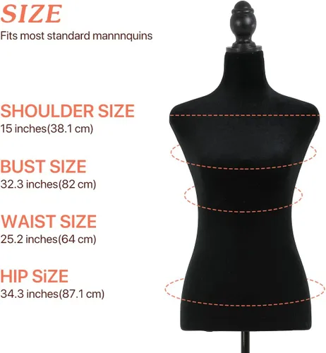Vista 3 de Torso de maniquí femenino, soporte de maniquí con forma de vestido, cuerpo de maniquí ajustable de altura de 49.6 a 63.4 pulgadas, cuerpo de espuma