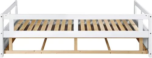 Vista 6 de Sofá cama extensible de madera con dos cajones de almacenamiento, sofá cama para dormitorio, sala de estar, tamaño individual/king