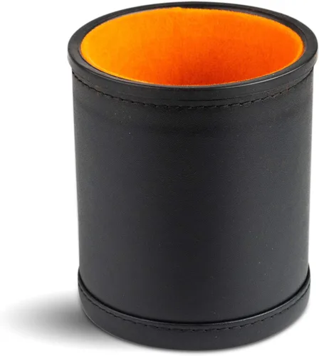 Vista 2 de Taza de dados de cuero para juegos de mesa, forro de fieltro naranja