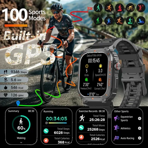 Vista 3 de Reloj inteligente militar con GPS para hombre, presión / altitud/brújula, reloj inteligente de fitness para teléfonos Android y iPhone, rastreador