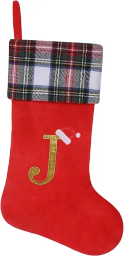 Vista 23 de Calcetines de Navidad personalizados con monograma inicial, adornos colgantes, medias clásicas de cuadros negros de 19 pulgadas, decoraciones