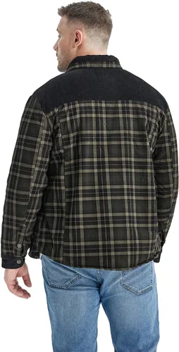 Vista 4 de Haellun - Chaqueta tipo camisa de manga larga con forro de sherpa para hombre Verde militar