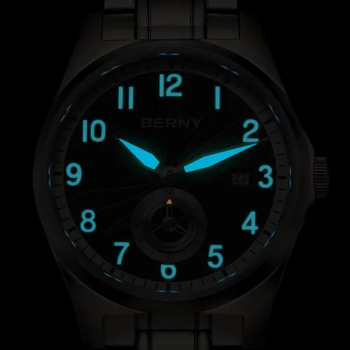 Vista 5 de BERNY Reloj automático de titanio para hombre, relojes de pulsera clásicos de titanio completo