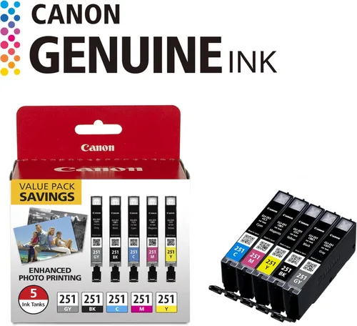 Vista 2 de Canon CLI-251 - Paquete de 5 colores genuinos, compatible con impresoras MG7520, MG5620 y MG6620