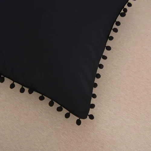 Vista 2 de Softta Euro Sham Covers - Juego de 2 fundas de almohada de 26 x 26 pulgadas con pompón negro, estilo étnico, vintage, 100% algodón puro, fundas