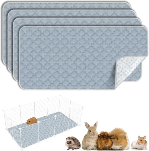 Vista 18 de FunFurry Forro lavable para jaula de conejillo de indias, paquete de 4 almohadillas reutilizables y lavables, ropa de cama impermeable para Azul