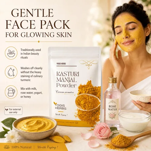 Vista 5 de YOGIS HERBS MANJAL KASTURI Premium Powder (Curcuma Aromatica/Cúrcuma Silvestre) Fresco y Puro - 8.82 oz - Para Baño, Belleza y Cuidado de la Piel
