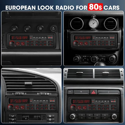 Vista 2 de Receptor estéreo de coche retro Bluetooth: Radio de aspecto clásico europeo