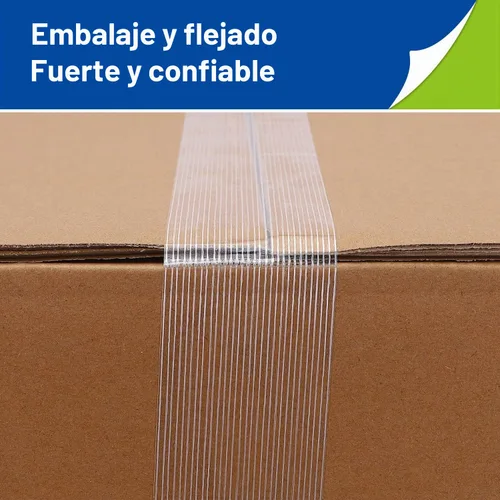 Vista 3 de Paquete de 4 cintas de fibra de vidrio, grosor extra de 6.3 mils y súper adherente, cinta de fleje reforzada con filamento transparente