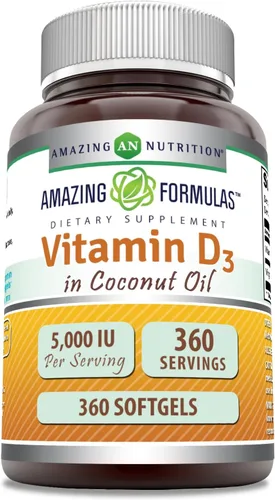 Vista 7 de Amazing Formulas Vitamina D3 con suplemento de aceite de coco 5000 UI por porción 180 cápsulas blandas Sin OMG Sin gluten Fabricado