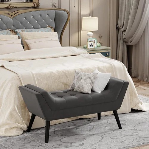 Vista 4 de Andeworld Banco de Cama Tapizado con Capitoné, Reposapiés Otomán de Entrada, Banco de Dos Asientos (Gris Oscuro)