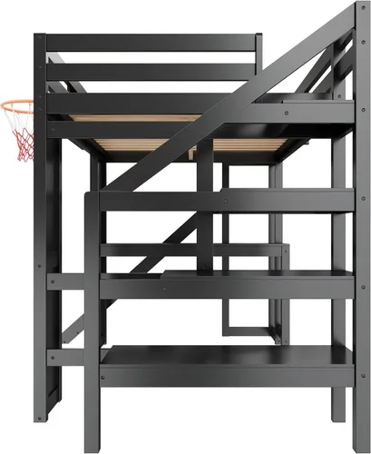 Vista 8 de Cama tipo loft de tamaño matrimonial con escritorio y tobogán para deportes Negro