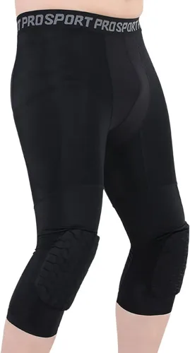 Vista 2 de Homeo Pantalones de baloncesto para hombre con rodilleras, pantalones de compresión 34, mallas capri atléticas para entrenamiento
