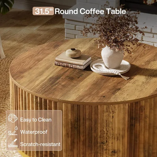 Vista 5 de Tribesigns Mesa auxiliar redonda de 31.5 pulgadas, mesa central de madera acanalada con base de tambor resistente, muebles modernos de mediados