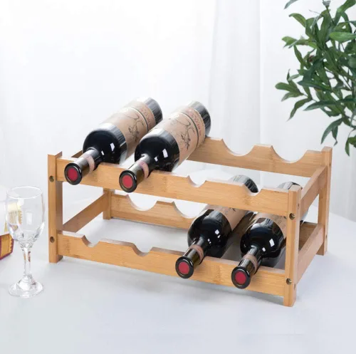 Vista 4 de Estante de vino de bambú - Estante de exhibición de encimera de 2 niveles para 8 botellas
