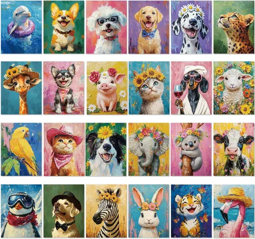 Vista 14 de Sherr Juego de 24 lienzos predibujados para pintar para adultos, lienzo preimpreso a granel, sorbo y pintura, paneles estirados, juego de pintura