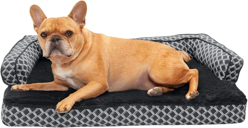 Vista 13 de Furhaven Pet – Sofá de felpa ortopédica para perro, cama con forma de L, tumbona ergonómica con contorno de cuna, cama para perros y gatos, varios