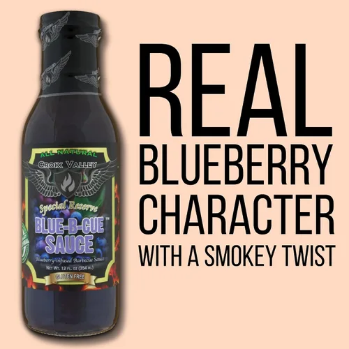 Vista 3 de Croix Valley Blue-B-Cue Salsa BBQ – Paquete de 3 (botellas de vidrio de 12 onzas) – Sabor dulce y ahumado de arándanos reales – Sin gluten, sin MSG