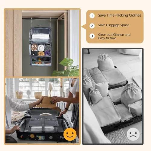 Vista 4 de Surblue Estantes colgantes, bolsa de almacenamiento de viaje, cubo de embalaje de compresión para maleta plegable con capa de extensión de gran