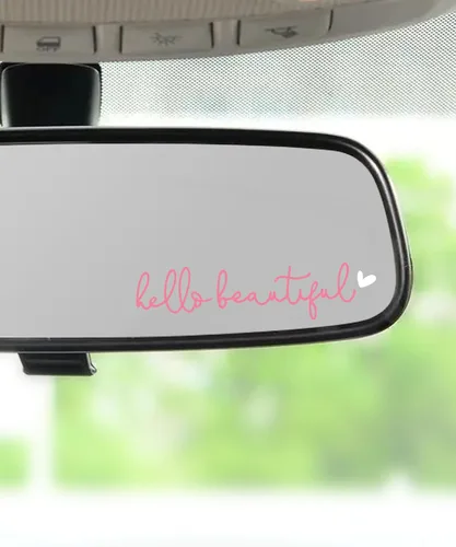 Vista 7 de RACOONA Calcomanía para espejo retrovisor, calcomanía Hello Beautiful, accesorios de coche, calcomanía para espejo retrovisor (negro)